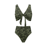 Digital Green camouflage pattern Chest Bowknot High Waisted Bikini Swimsuit