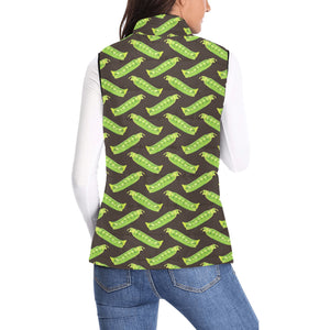 Green Peas Pattern Print Design 05 Women's Padded Vest