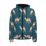 Camel pattern blue blackground Men's Padded Hooded Jacket