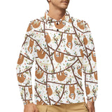 Sloths hanging on the tree pattern Men's Long Sleeve Polo Shirt