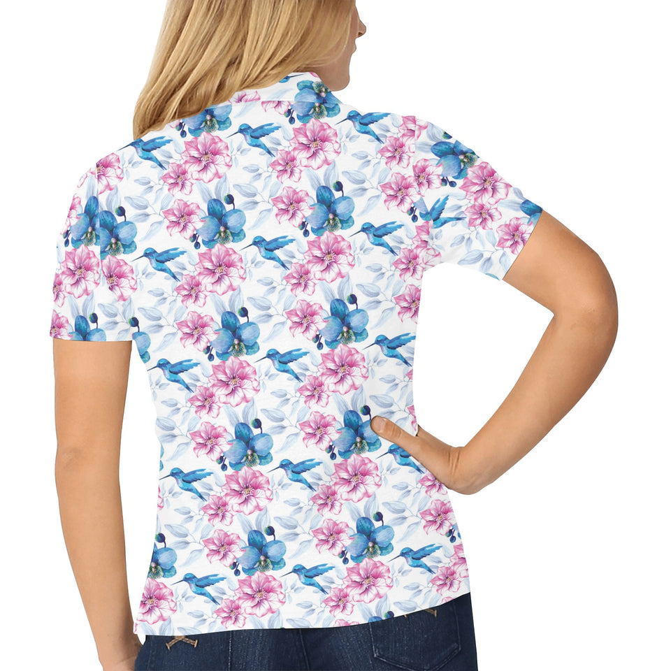Hummingbird Pattern Print Design 02 Women's All Over Print Polo Shirt