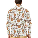 Sloths hanging on the tree pattern Men's Long Sleeve Polo Shirt