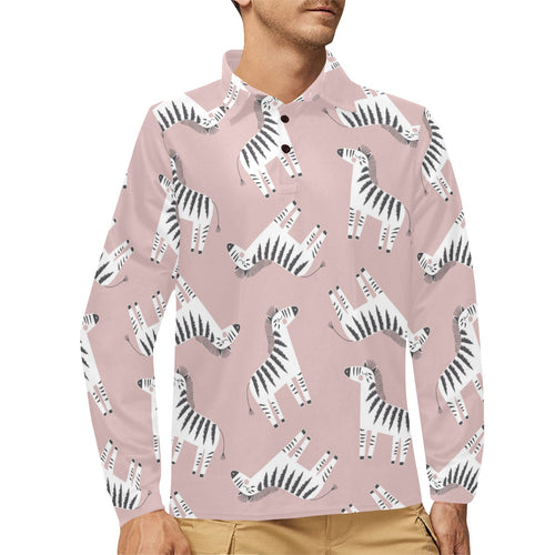 Cute zebra pattern Men's Long Sleeve Polo Shirt