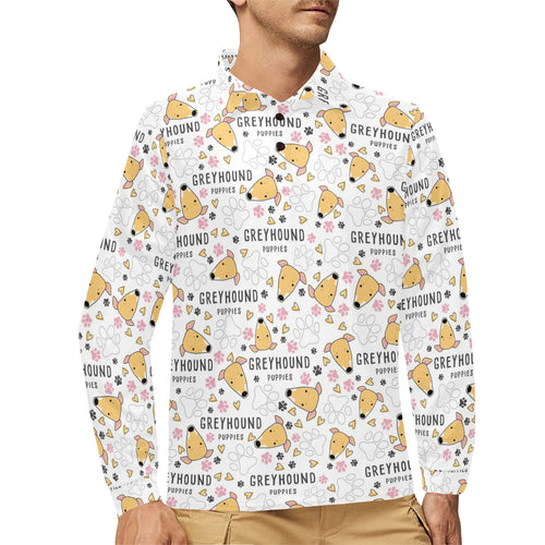 Greyhound Pattern Print Design 03 Men's Long Sleeve Polo Shirt