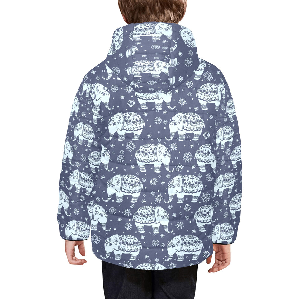 Elephant tribal design pattern Kids' Boys' Girls' Padded Hooded Jacket