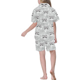 Cute raccoons leaves dot Kids' Boys' Girls' V-Neck Short Pajama Set