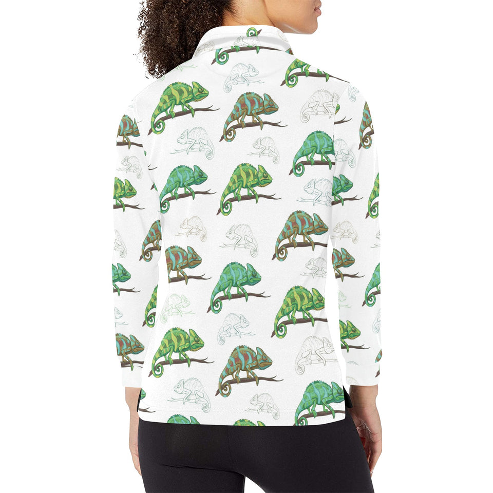 Chameleon lizard pattern Women's Long Sleeve Polo Shirt