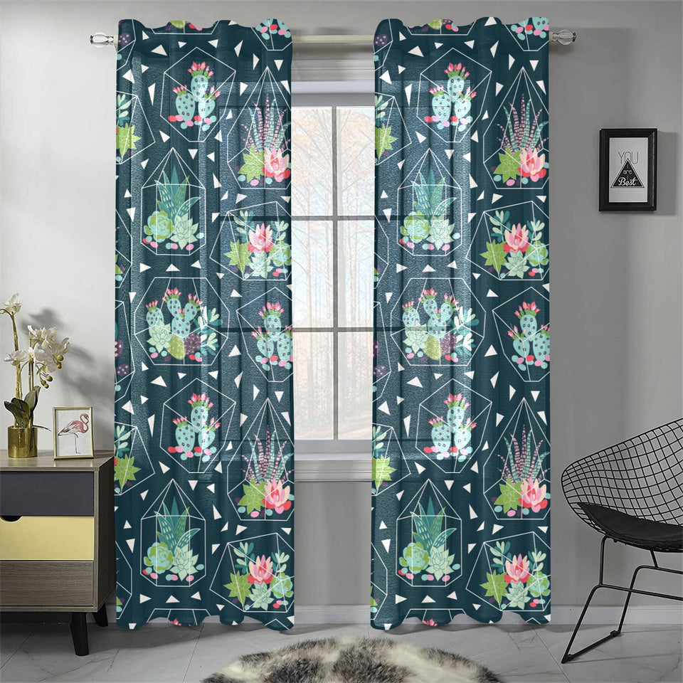 Cactus glass terrarium pattern Gauze Curtain