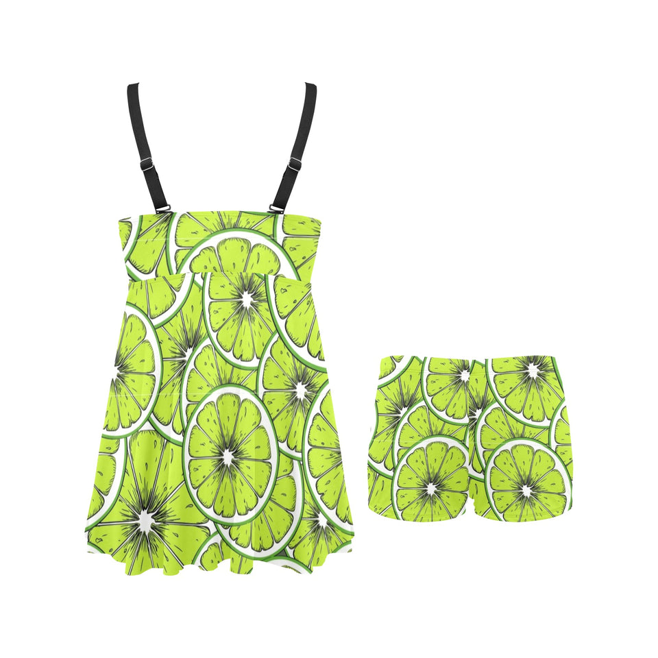 Slices of Lime design pattern Chest Sexy Pleated Two Piece Swim Dress