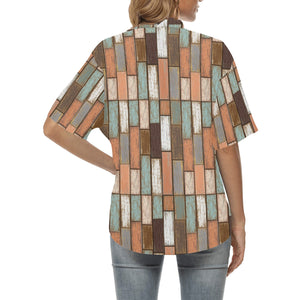 Wood Printed Pattern Print Design 02 Women's All Over Print Hawaiian Shirt