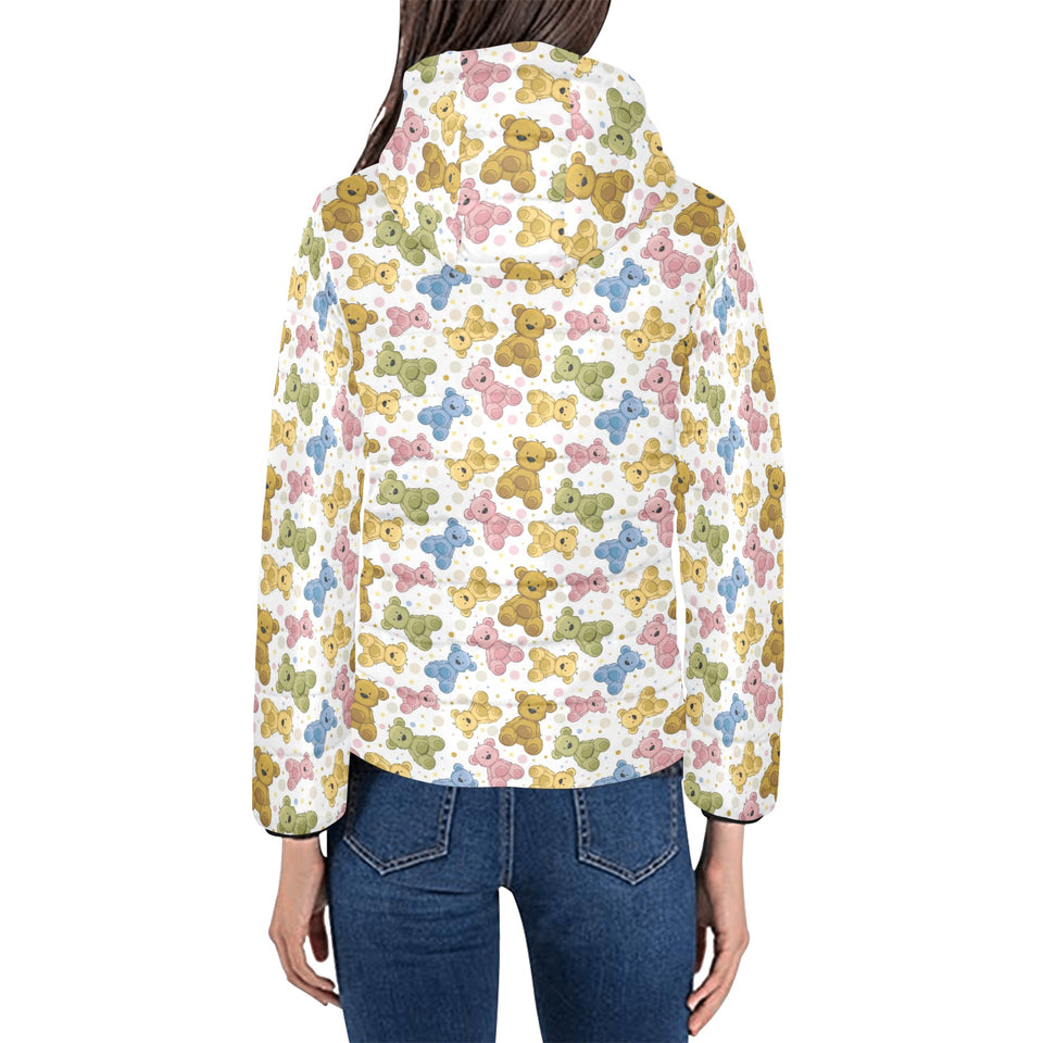 Teddy Bear Pattern Print Design 01 Women's Padded Hooded Jacket