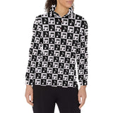 Music Notes Pattern Print Design 01 Women's Long Sleeve Polo Shirt