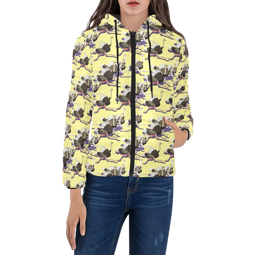 Ostrich Pattern Print Design 04 Women's Padded Hooded Jacket