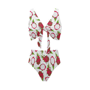 dragon fruits white background Chest Bowknot High Waisted Bikini Swimsuit