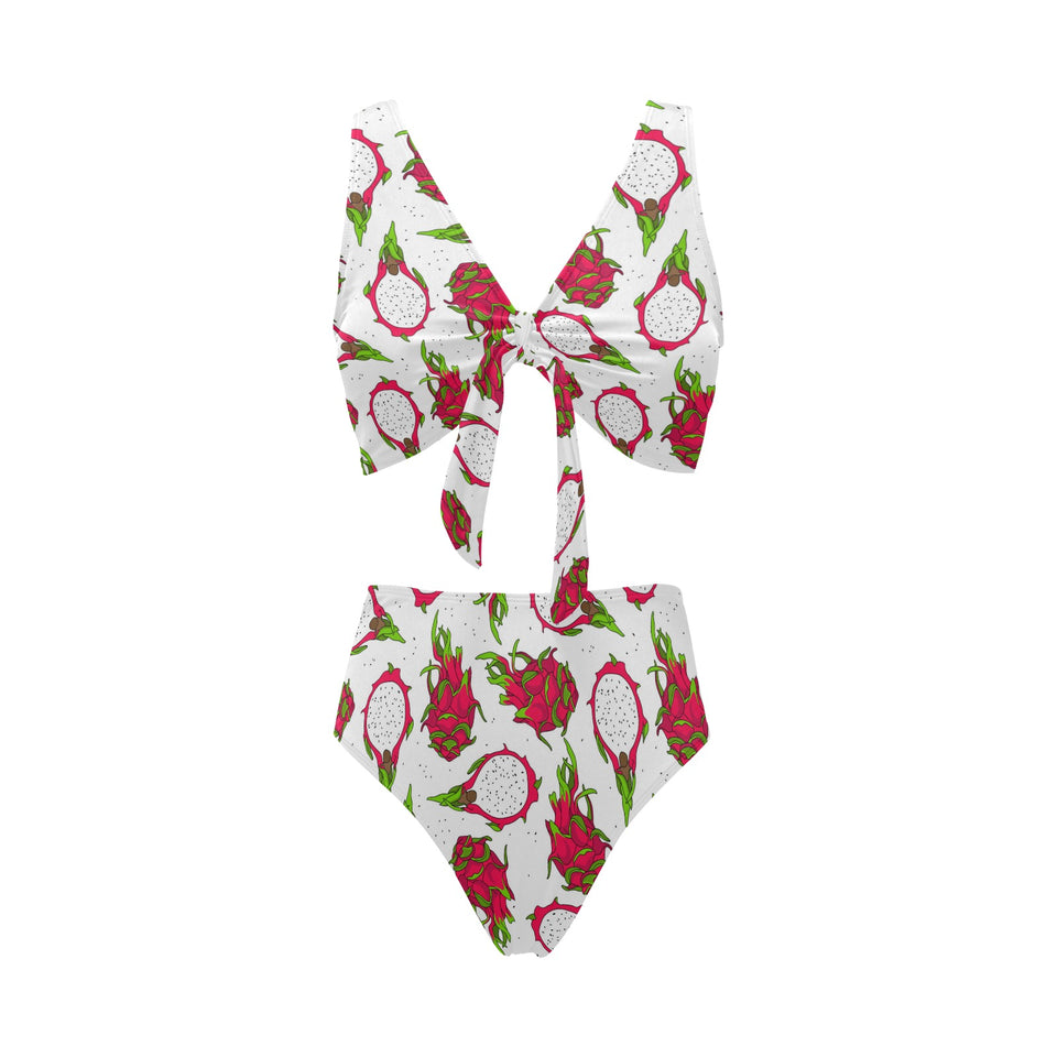 dragon fruits white background Chest Bowknot High Waisted Bikini Swimsuit
