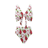 dragon fruits white background Chest Bowknot High Waisted Bikini Swimsuit