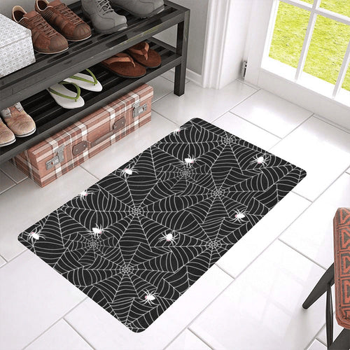 Spider web design pattern Black background white c Doormat
