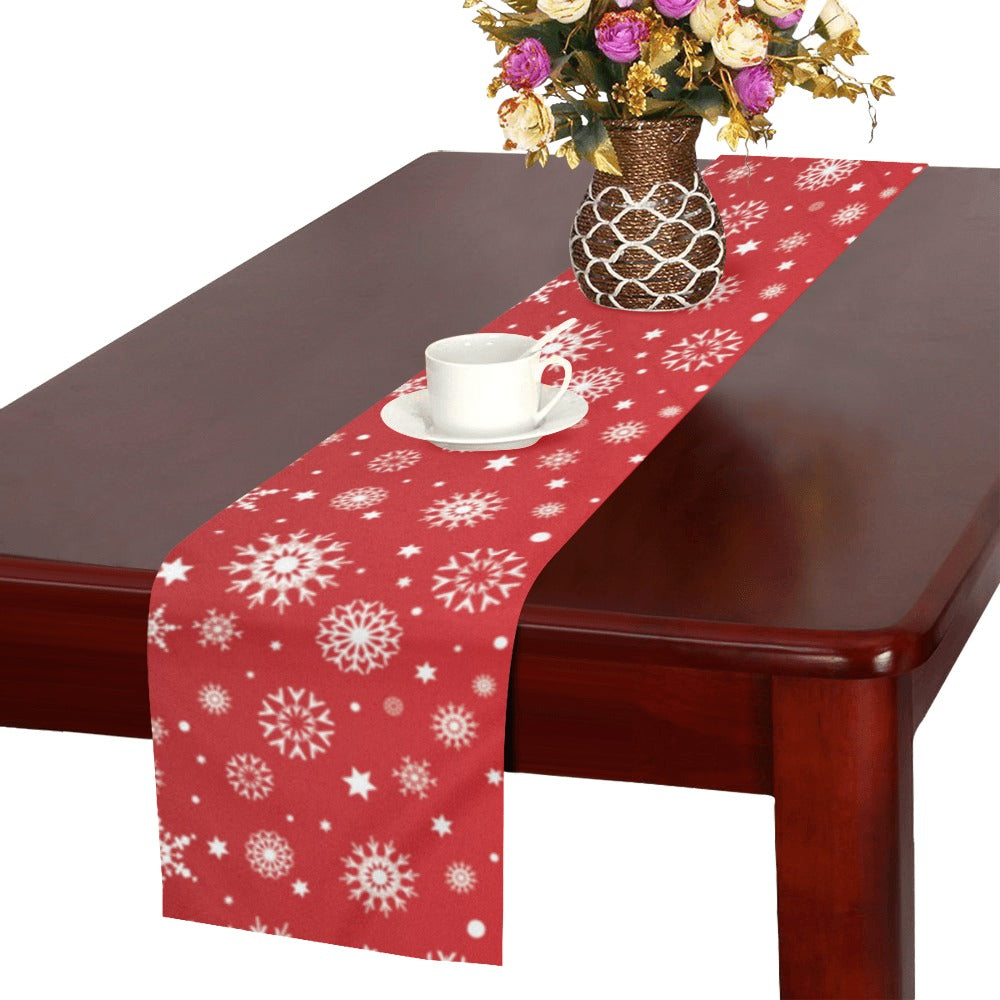 Snowflake pattern red background Table Runner
