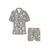 Cute hamster sunflower pattern background Women's V-Neck Short Pajama Set
