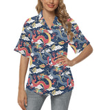 Blue red dragon cloud pattern Women's All Over Print Hawaiian Shirt