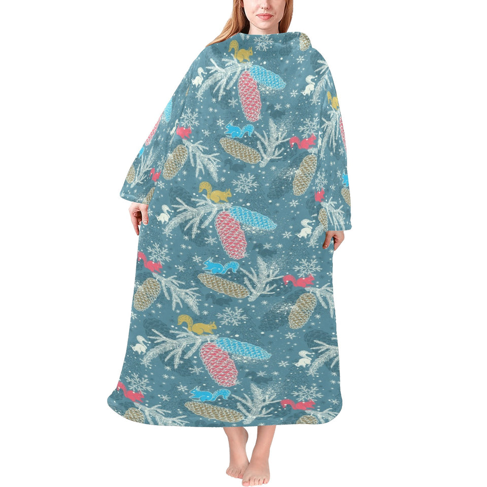 Squirrel Pattern Print Design 01 Blanket Robe with Sleeves