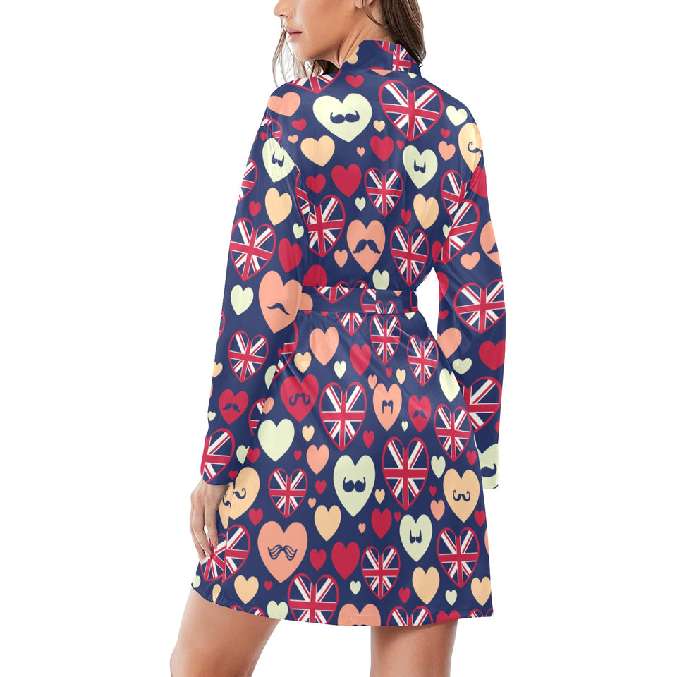 British Pattern Print Design 02 Women's Long Sleeve Belted Night Robe