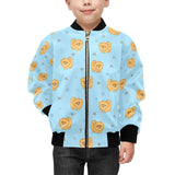 Brown cute pomeranian blue blackground Kids' Boys' Girls' Bomber Jacket
