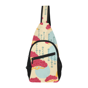 Red Bonsai gray sun japanese pattern All Over Print Chest Bag