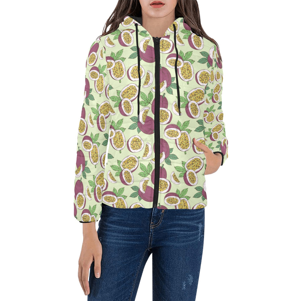 Paassion fruit pattern Women's Padded Hooded Jacket