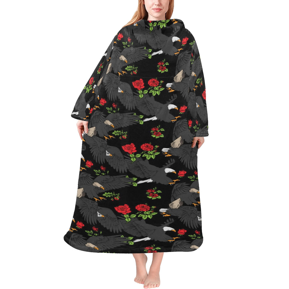 Eagle Pattern Print Design 04 Blanket Robe with Sleeves