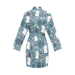 Cute rabbit pattern Women's Long Sleeve Belted Night Robe