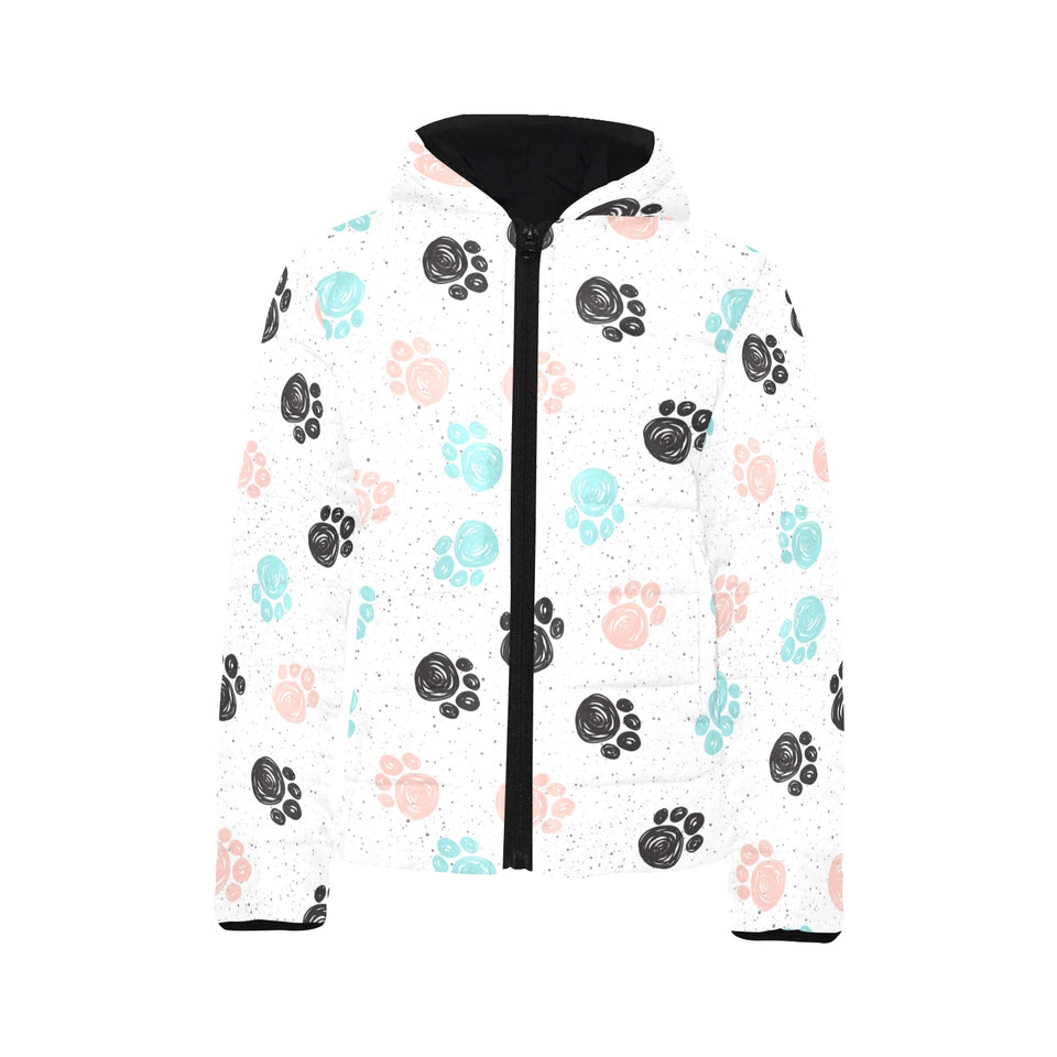 Dog Paws Pattern Print Design 04 Kids' Boys' Girls' Padded Hooded Jacket