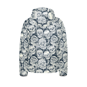 Sugar skull black white pattern Kids' Boys' Girls' Padded Hooded Jacket