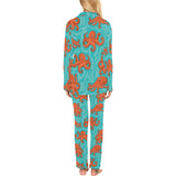 Octopus turquoise background Women's Long Pajama Set