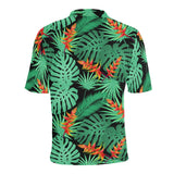 heliconia flower palm monstera leaves black backgr Men's All Over Print Polo Shirt