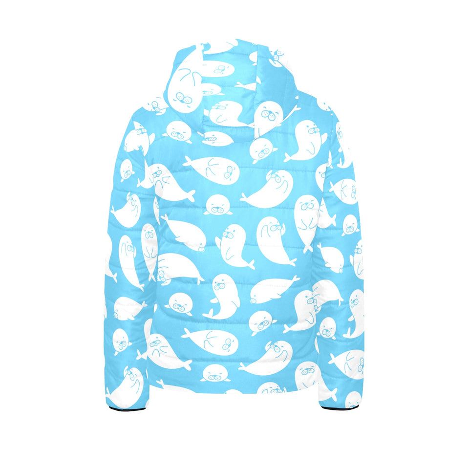 Cute white sea lion seals pattern Kids' Boys' Girls' Padded Hooded Jacket