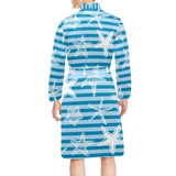 Starfish blue blackground Men's Long Sleeve Belted Night Robe