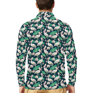 Pelican Pattern Print Design 03 Men's Long Sleeve Polo Shirt