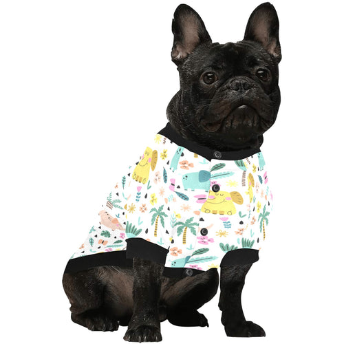 Cute elephants palm tree flower butterfly pattern All Over Print Pet Dog Round Neck Fuzzy Shirt