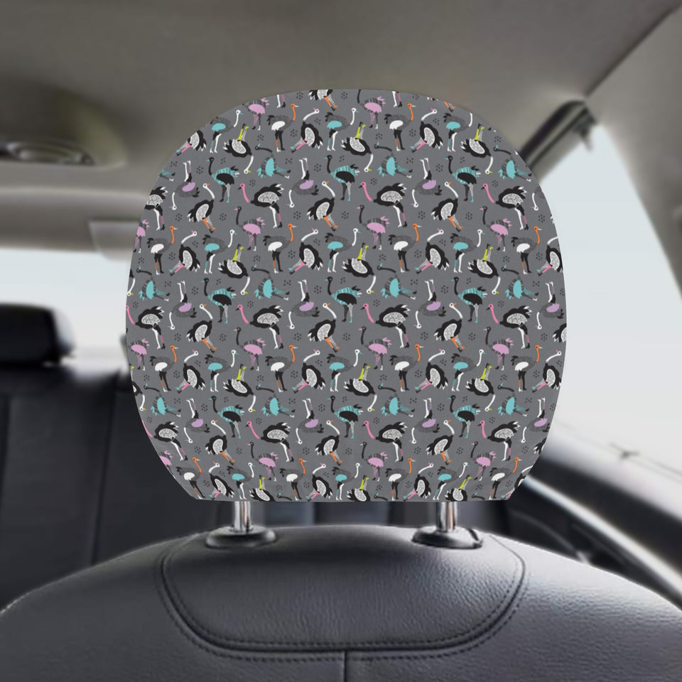 Ostrich Pattern Print Design 01 Car Headrest Cover