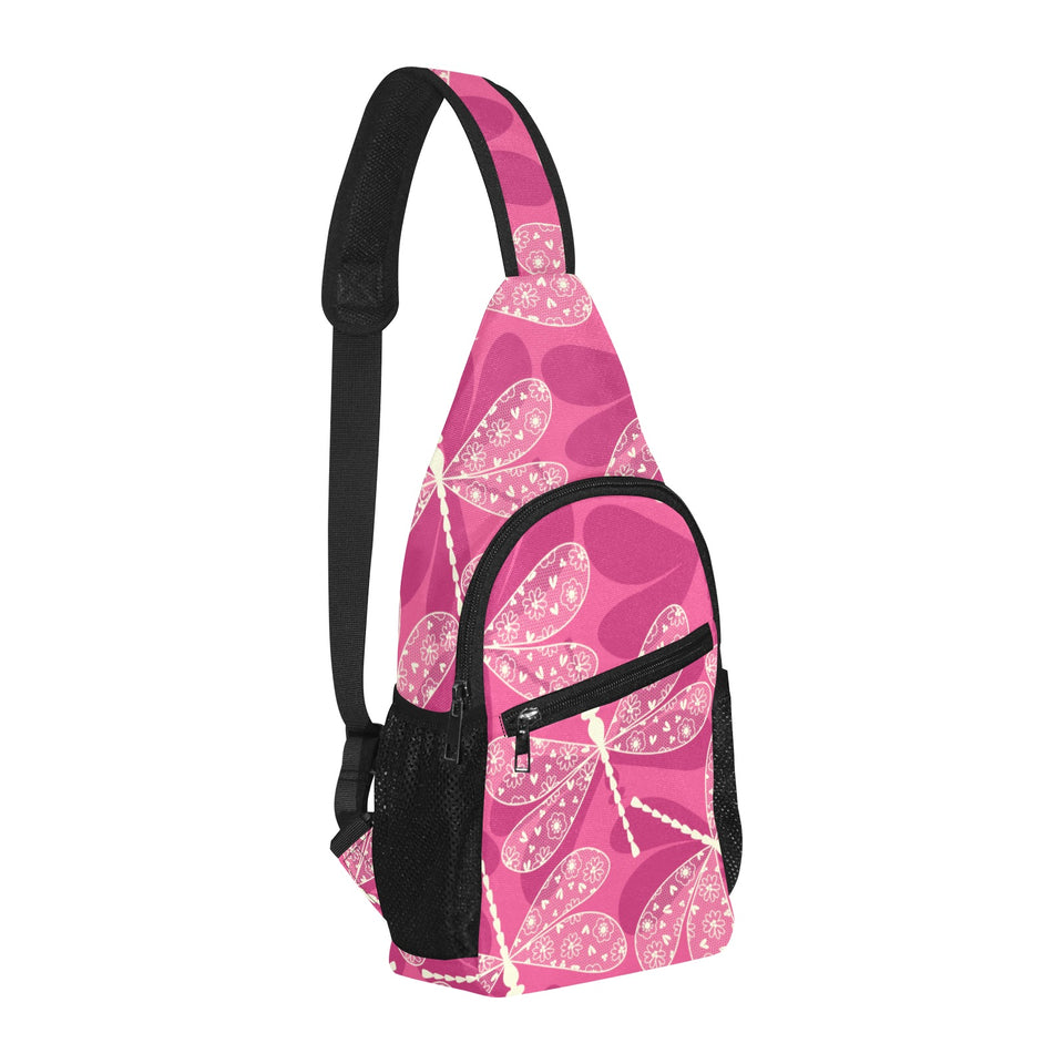 Beautiful dragonfly pink background All Over Print Chest Bag
