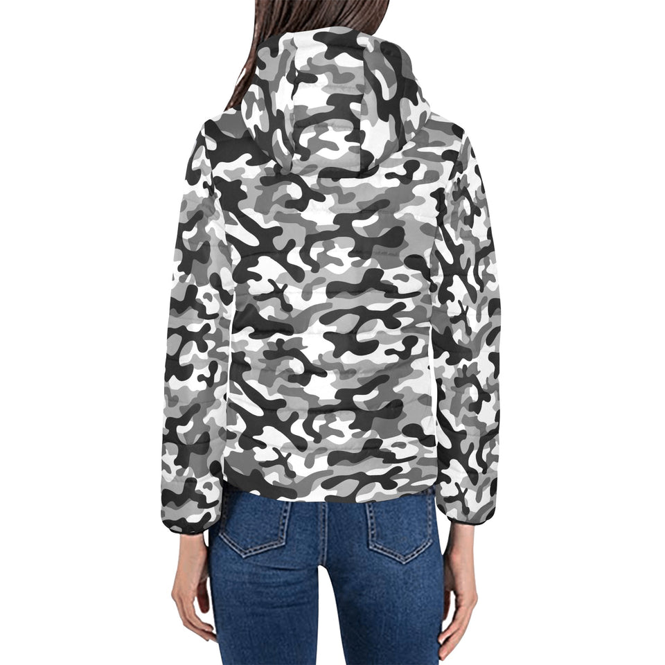 Black white camouflage pattern Women's Padded Hooded Jacket