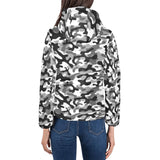 Black white camouflage pattern Women's Padded Hooded Jacket