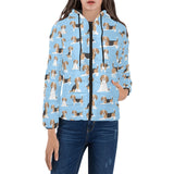 Beagle dog blue background pattern Women's Padded Hooded Jacket