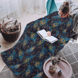 Beautiful peacock feather pattern Blanket Robe with Sleeves