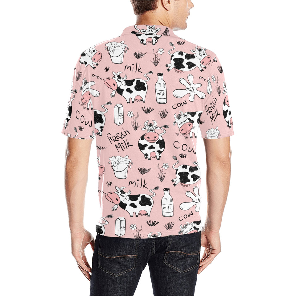 Cows milk product pink background Men's All Over Print Polo Shirt