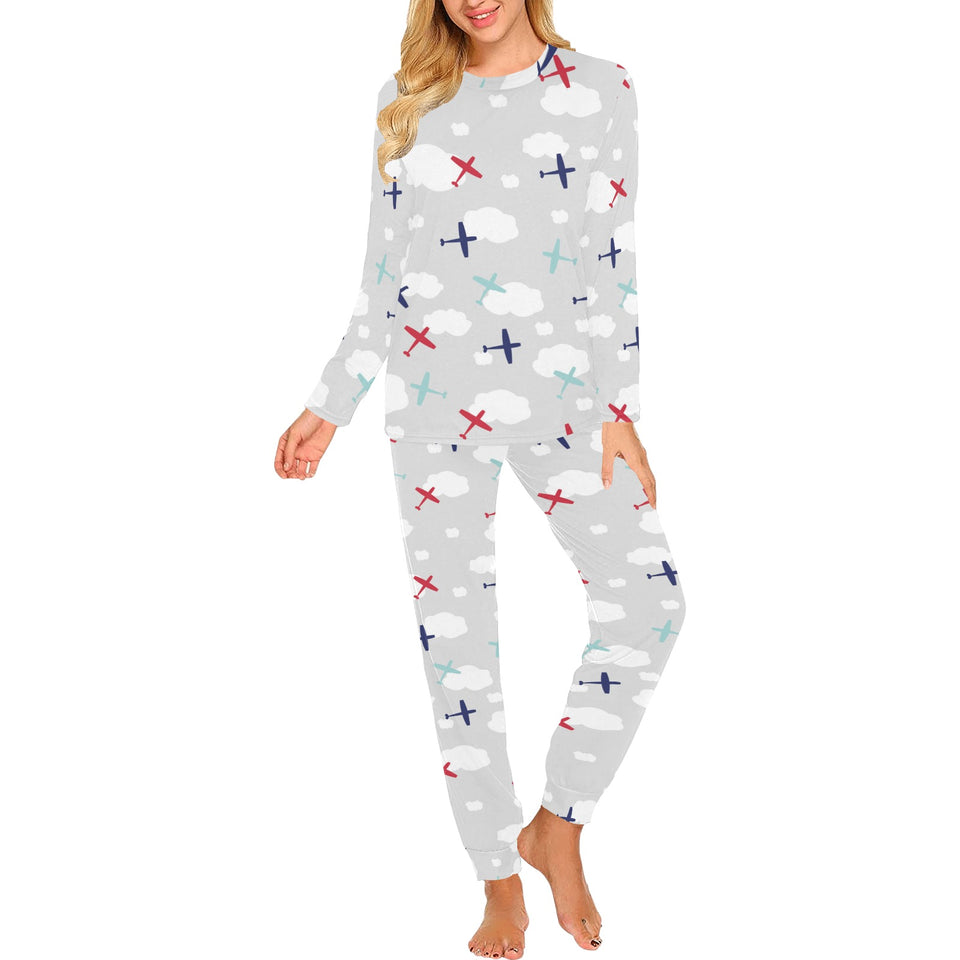 Airplane cloud grey background Women's All Over Print Pajama Set