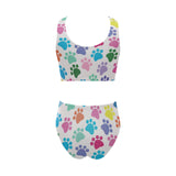 Dog Paws Pattern Print Design 01 Chest Bowknot High Waisted Bikini Swimsuit