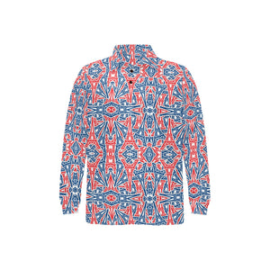 Blue Red Eiffel Tower Pattern Print Design 02 Men's Long Sleeve Polo Shirt