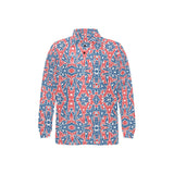 Blue Red Eiffel Tower Pattern Print Design 02 Men's Long Sleeve Polo Shirt